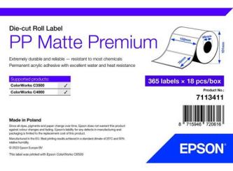 PP Matte Label Premium, Die-cut Roll, 102mm x 76mm, 365 Labels 