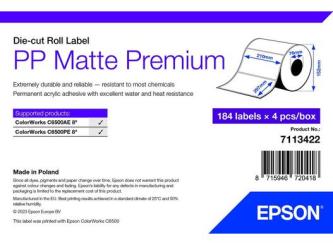 PP Matte Label Premium, Die-cut Roll, 210mm x 297mm, 184 Labels 
