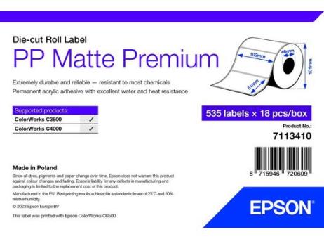 PP Matte Label Premium, Die-cut Roll, 102mm x 51mm, 535 Labels 