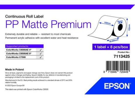PP Matte Label Premium, Continuous Roll, 102mm x 55mm 